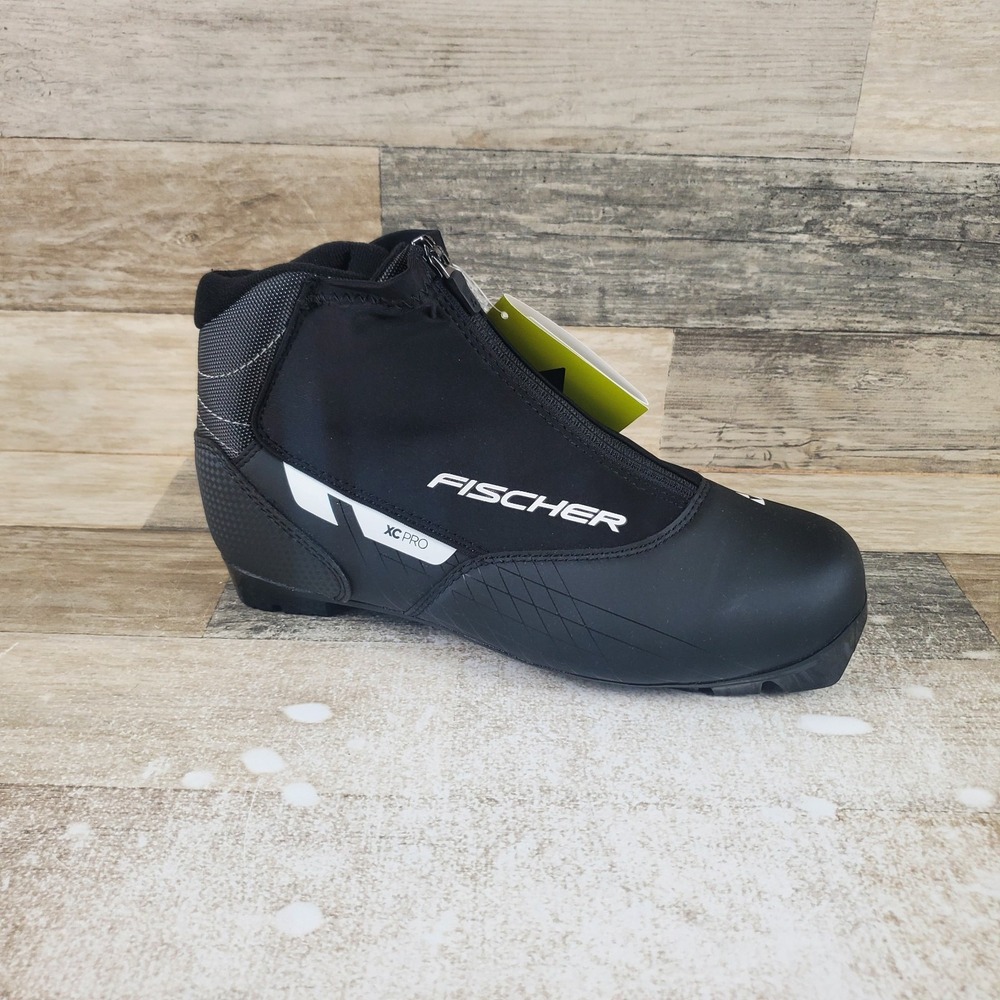 Fischer XC Pro Mens Ski Boot Sz 7.5 Black Leather Comfort Upper Zipper Round Toe